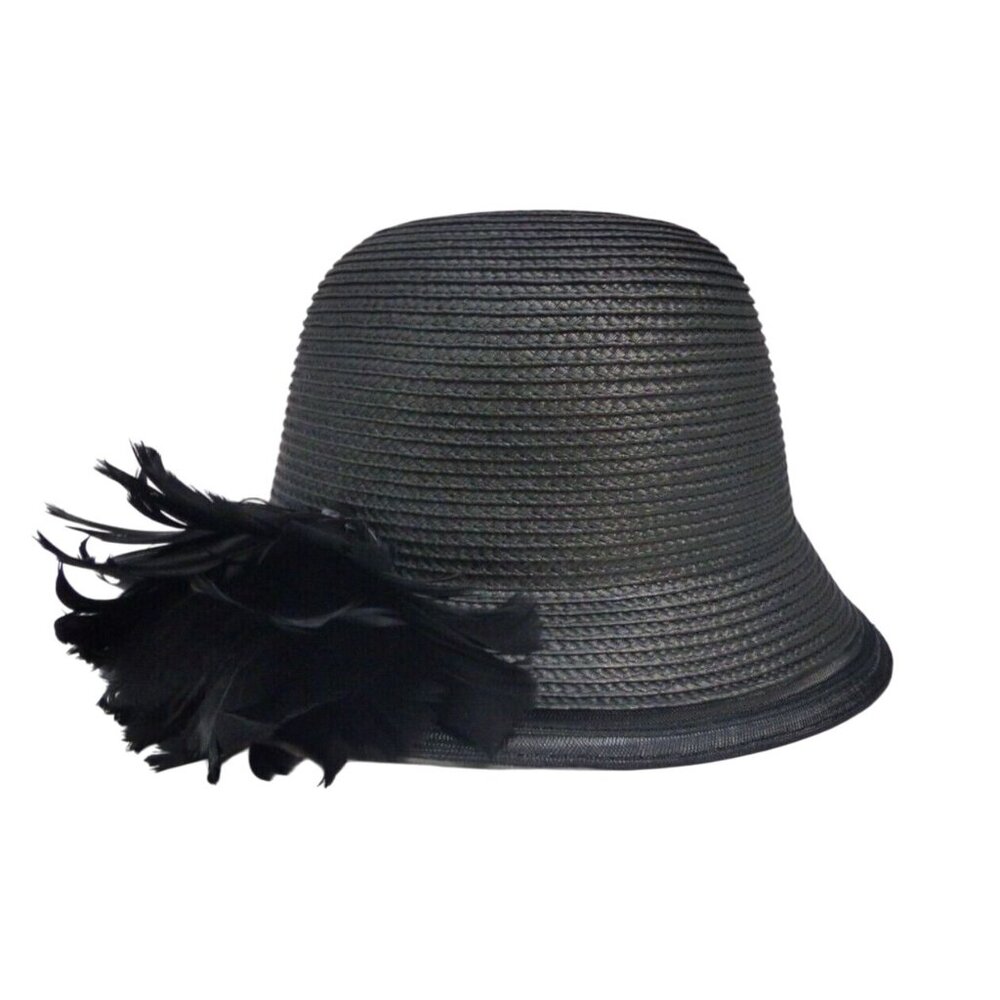 August Hats Feather Flower Cloche Hat, Black, OS